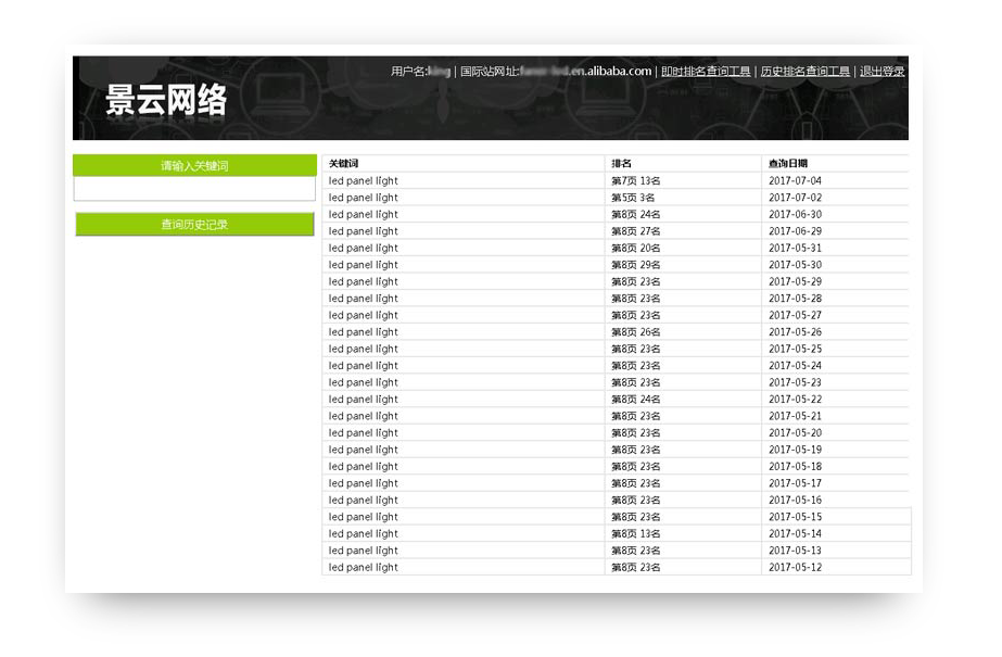 国际站关键词历史排名查询工具